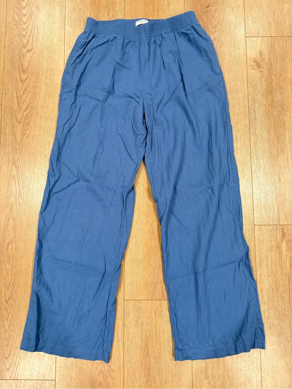 Babaton Aritzia Blue Linen Blend Pull On Wide Leg Pants Size Medium